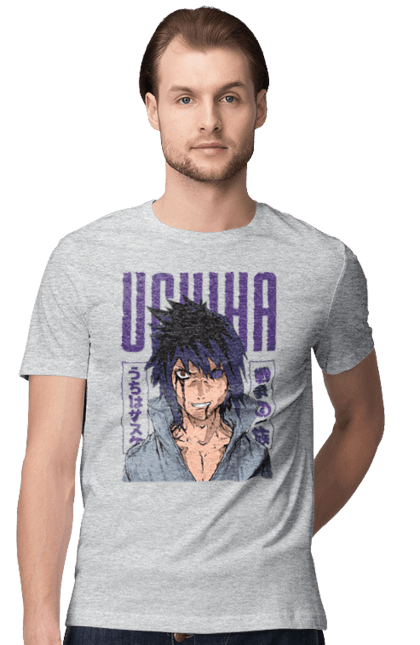 Футболка мужская с принтом Наруто Саске Учиха. Naruto, sasuke, sasuke uchiha, аниме, команда 7, команда номер 7, манга, наруто, саске, саске учиха. 2070702