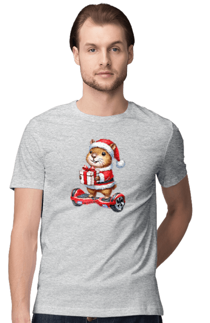 Men's t-shirt with prints Christmas Capybara with a Gift. Animal, capybara, christmas, christmas capybara, gift, holiday, new year, new year`s gift, santa. 2070702