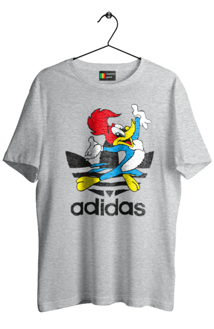 Футболка мужская с принтом Adidas Вуди Вудпекер. Adidas, woody woodpecker, адидас, вуди, вуди вудпекер, дятел вуди, мультсериал. 2070702