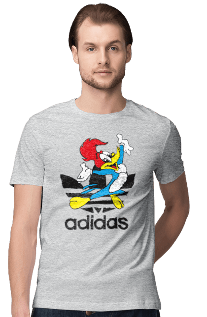 Футболка мужская с принтом Adidas Вуди Вудпекер. Adidas, woody woodpecker, адидас, вуди, вуди вудпекер, дятел вуди, мультсериал. 2070702