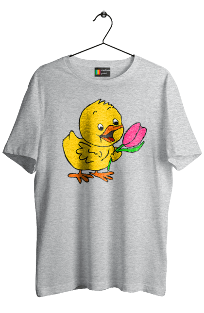 Футболка чоловіча з принтом "Курча З Тюльпаном". Курча, тюльпан. 2070702