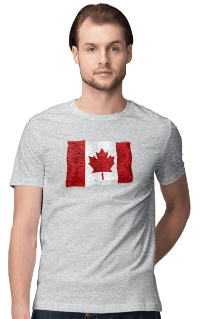 Футболка чоловіча з принтом "Канадський прапор". Держава, канада, канадець, канадка, канадці, країна, північна америка, подорожі, прапор, символіка, туризм. KRAINA. Футболки для мандрівників