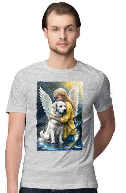 Футболка чоловіча з принтом "Дівчинка та собака ангел [память загиблим тваринам]". Дівчинка та собака, крим, нова каховка, память загиблим тваринам, собака ангел, україна, херсон. 2070702