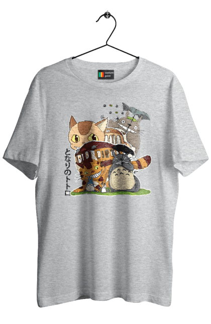 Men's t-shirt with prints Totoro. Adventures, anime, comedy drama, fantasy, film, my neighbor totoro, tv series. 2070702