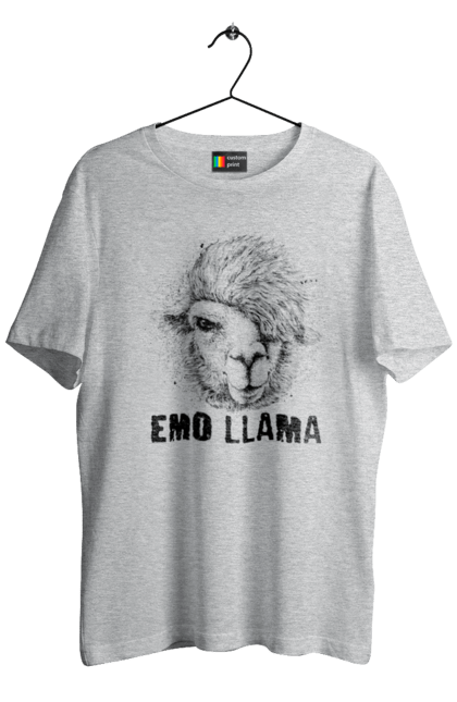 Футболка чоловіча з принтом "Емо Лама". Alpaca, animals, distressed, emo, funny, llama, vintage, емо, лама. 2070702