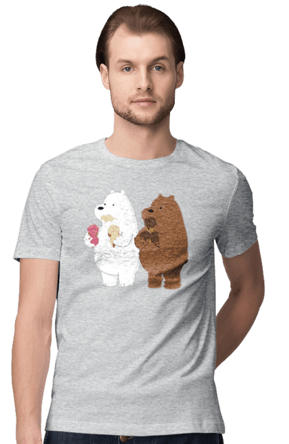 Футболка чоловіча з принтом "Білий і бурий ведмідь об'їдаються морозивом". Білий ведмідь, бурий ведмідь, морозиво. CustomPrint.market