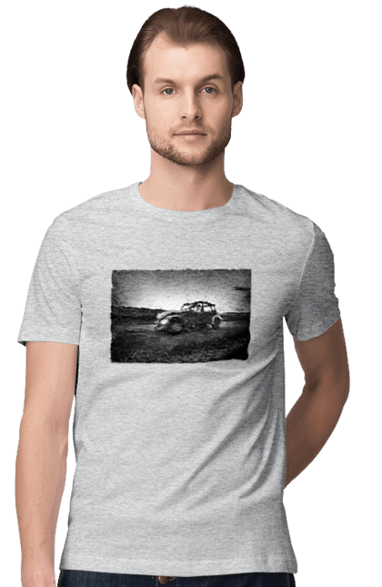 Футболка чоловіча з принтом "Ретро машина чб". Авто, ретро, ретро машина, чорно біла машина. 2070702