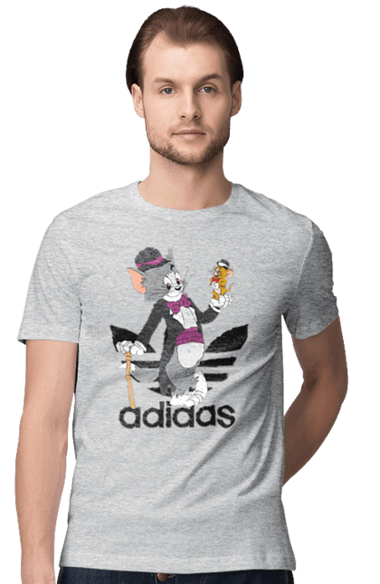 Футболка мужская с принтом Adidas Том и Джерри. Adidas, tom and jerry, адидас, джерри, кот, мульт, мультсериал, мышь, том, том и джерри. 2070702