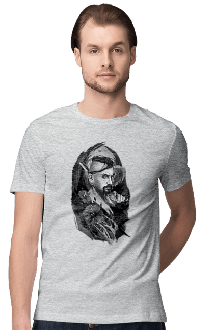 Футболка чоловіча з принтом "Козак". Вуса, квітки, козак, пістолет, справжній українець, чуб. 2070702