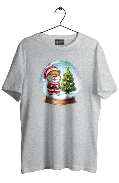 Men's t-shirt with prints Christmas Capybara with a Tree. Animal, capybara, christmas, christmas capybara, christmas tree, gift, holiday, new year, new year`s gift, santa. 2070702