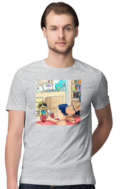 Футболка чоловіча з принтом "Буратіно У Дорослій Казці". Бетмен, буратіно, гола, поцілунок, прикол. 2070702