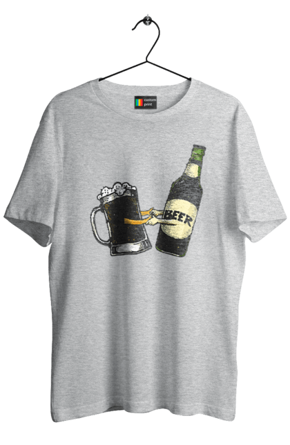 Футболка чоловіча з принтом "Пляшка Пива З Келихом Пива". Келих, пиво, пляшка. 2070702