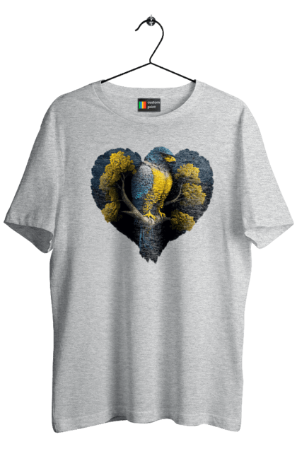 Футболка чоловіча з принтом "Синьо жовтий сокіл". Дерево, прапор україни, серце, символ україни, сокіл, україна. 2070702