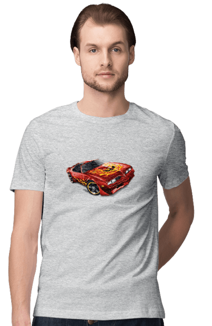 Футболка чоловіча з принтом "Машина червона, швидкісна". Їзда, колеса, машина, швидкість. 2070702