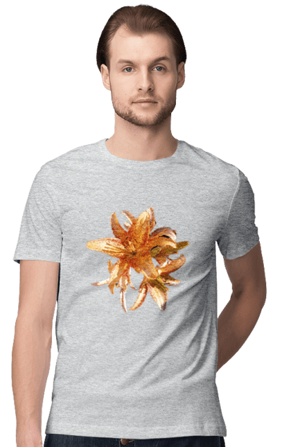 Men`s t-shirt with prints Orange lily. Beauty, flower, lily, nature, orange, solar. 2070702