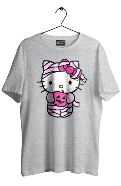 Футболка мужская с принтом Хелло Китти Хэллоуин. Halloween, hello kitty, mummy, бренд, кот, котенок, мумия, персонаж, хелло китти, хэллоуин. 2070702