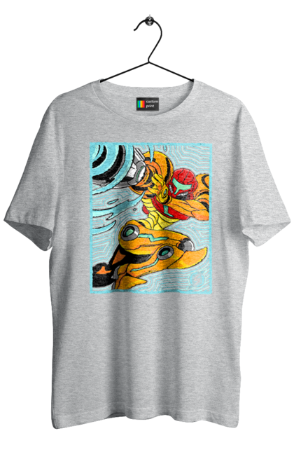 Men's t-shirt with prints Metroid Samus Aran. Game, head hunter, heroine, metroid, power suit, samus aran, video game. 2070702