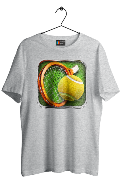 Футболка чоловіча з принтом "Теніс". Великий теніс, гравці, лондон, м`яч, призовий фонд, ракетка, спонсор, турнір на ґрунті, турнір на траві, турнірна сітка. 2070702