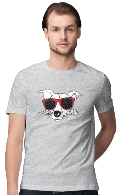 Футболка чоловіча з принтом "Собака Визирає". Визирати, окуляри, собака. 2070702