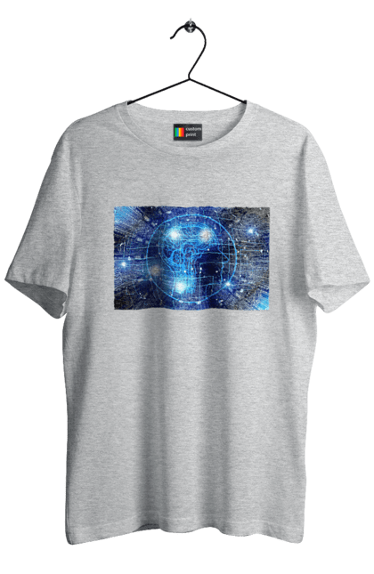 Футболка чоловіча з принтом "Штучний інтелект". Айті, айтішник, гік, знання, інженер, інтелект, кібер, кібернетика, кіборг, код, комп, комп`ютерник, кристал, машинне навчання, мікросхема, мозок, портрет, програміст, професіонал, професія, розробник, розум, хакер, чіп, штучний інтелект, штучний розум. 2070702