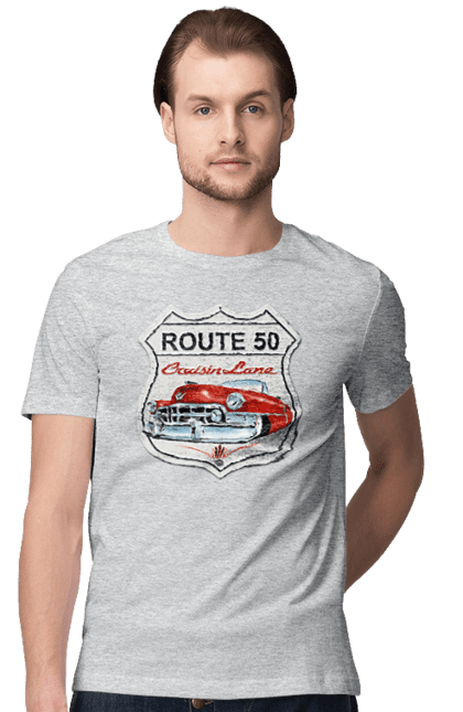 Men`s t-shirt with prints Route 50. Bike, biker, biker club, bikers club, brother, brutal, dude, hot asphalt, hot horse, hot rod, motorcycle, motorcyclist, real man, road 50, road 66, road 80, roads of america, roads of ukraine, roads we choose, speed, take, thirst for speed. 2070702