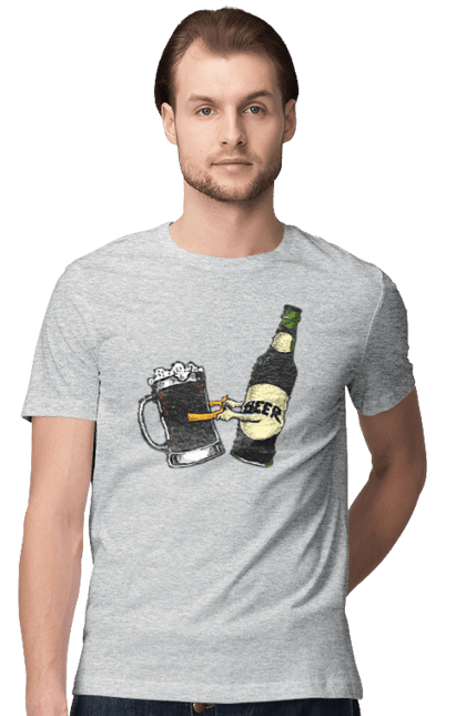 Футболка чоловіча з принтом "Пляшка Пива З Келихом Пива". Келих, пиво, пляшка. 2070702