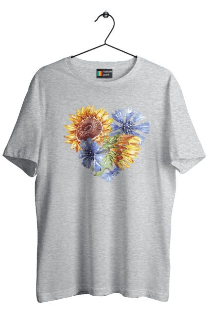 Men`s t-shirt with prints The heart is sunflowers and violets. Flowers, heart, i love ukraine, love, sunflower, ukraine, violets. 2070702