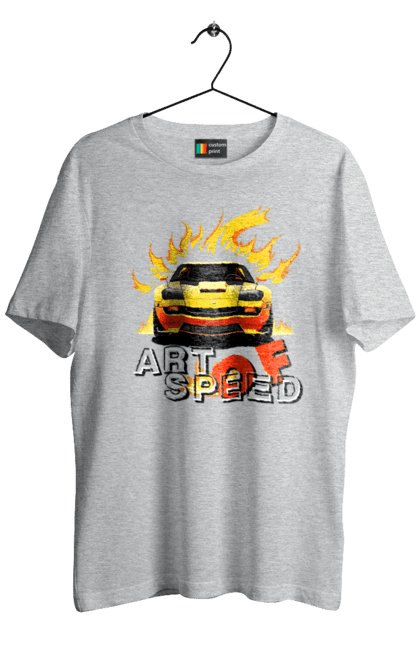 Футболка чоловіча з принтом "Машина у вогні". Автомобіль, вогонь, спортивна машина, спортивний автомобіль, швидкість. 2070702