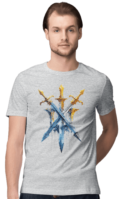 Футболка чоловіча з принтом "Тризуб з мечів". Меч, мечі, прапор україни, символи україни, тризуб, тризуб україни, україна. aslan
