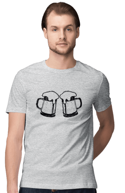Men's t-shirt with prints Two mugs of beer. Alcohol, beer, beer mug, drink, mug. CustomPrint.market