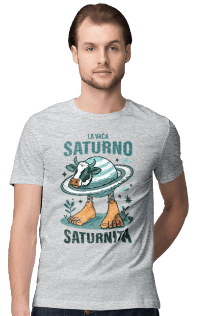 Футболка чоловіча з принтом "Lavaca Saturno Saturnita". Брейнрот, італійська гнилизна мозку, італійський брейнрот, італійський мем, італійські меми, корова сатурн, ла вака, ла вака сатурно, лавака сатурно, сатурно сатурніто. 2070702