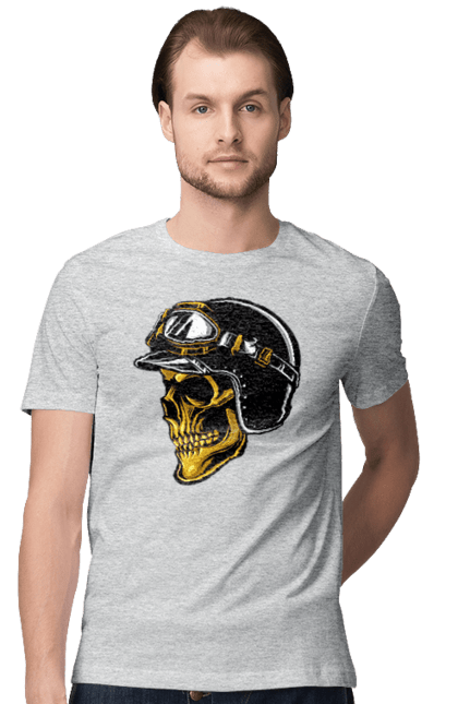 Футболка чоловіча з принтом "Череп в мотошоломі". Крутий, очі, череп, шолом. 2070702