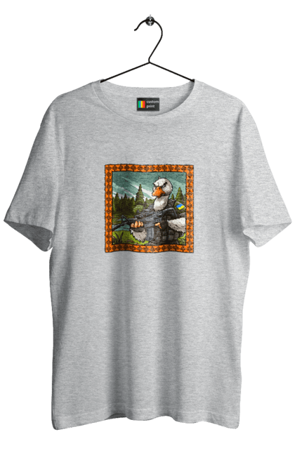 Футболка чоловіча з принтом "Гусячий десант". Біологічна зброя, бойові гуси, військовий гусак, гусячий десант, зброєні сили, прапор, символіка, україна. 2070702