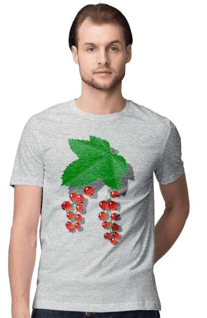 Футболка чоловіча з принтом "Порічки Червоні". Делікатес, зріла, їжа, листя, літо, порічки, порічки червоні, смачно, смородина, стигла, урожай, червона, червона смородина, ягідка, ягода, ягоди. 2070702