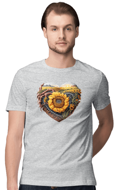 Men`s t-shirt with prints Символи України. Field, sky, sunflower, symbols of ukraine, ukraine, wheat. 2070702