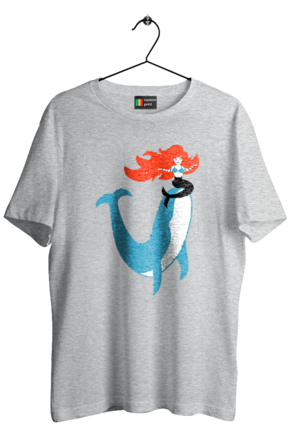 Футболка чоловіча з принтом "Русалка І Кит". Кит, море, русалка. 2070702