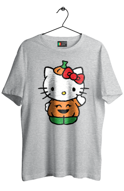 Футболка мужская с принтом Хелло Китти Хэллоуин. Halloween, hello kitty, бренд, котенок, персонаж, тыква, хелло китти, хэллоуин. 2070702