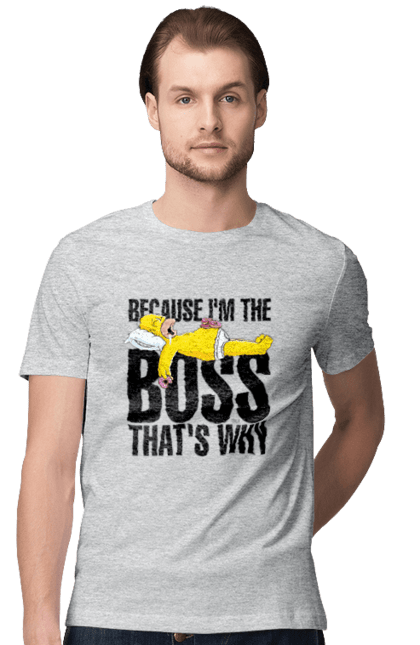 Men's t-shirt with prints Because i'm the boss. Because, boss, homer simpson, i`m the boss, tv series, why. CustomPrint.market
