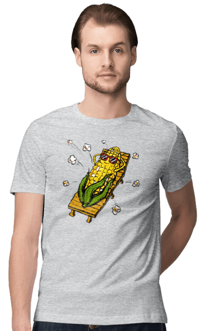 Футболка чоловіча з принтом "Кукурудза Загоряє На Лежаках". Кукурудза, лежак, попкорн. 2070702