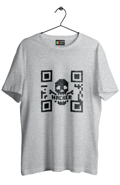 Футболка чоловіча з принтом "Хакер hacker". Geek, hacker, ios, qr code, qr код, ай ті, айтішник, геймер, гік, іт, мем, позитив, пранк, програміст, розробник, хакер. 2070702