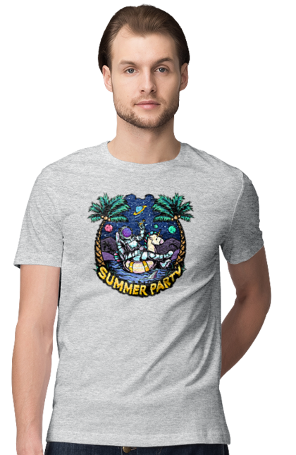 Футболка чоловіча з принтом "Літній Паті З Космонавтом". Космонавт, космос, літо. 2070702