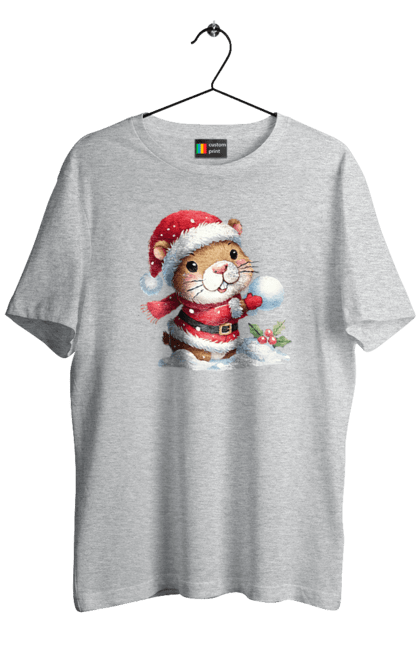 Men's t-shirt with prints Capybara playing snowballs. Animal, capybara, christmas, christmas capybara, game, gift, holiday, new year, santa, snowballs. 2070702