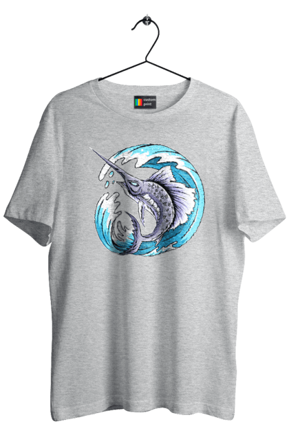 Футболка чоловіча з принтом "Риба Меч І Хвиля". Риба меч, хвиля. 2070702