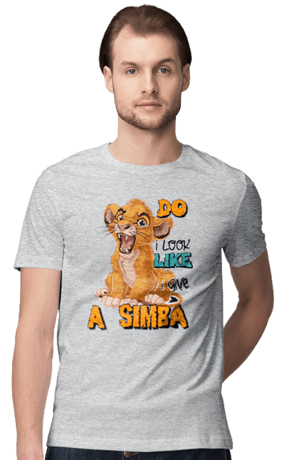 Футболка мужская с принтом Король Лев Симба. Lion king, simba, животное, король, лев, мультик, мультфильм, симба. 2070702