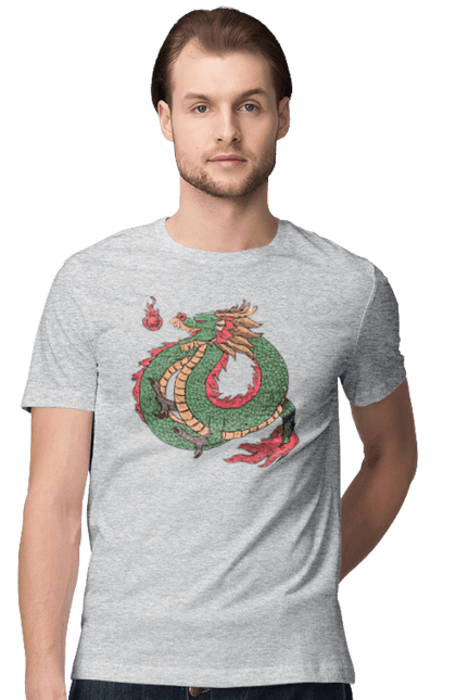 Men's t-shirt with prints The Dragon. Animal, chinese dragon, dragon, green dragon, symbol. 2070702