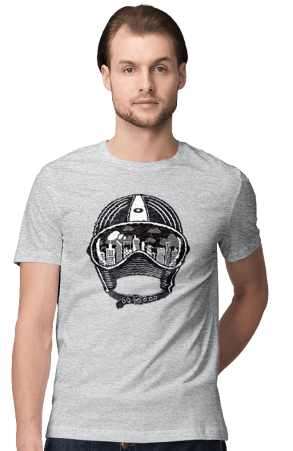 Футболка чоловіча з принтом "Шолом І Місто". Місто, швидкість, шолом. 2070702