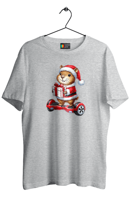 Men's t-shirt with prints Christmas Capybara with a Gift. Animal, capybara, christmas, christmas capybara, gift, holiday, new year, new year`s gift, santa. 2070702