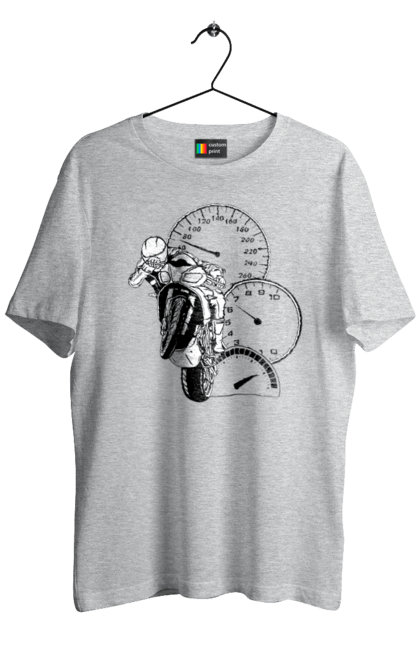 Футболка мужская с принтом Мотоцикл Скорость Черный. Мото, мотоцикл, разгон, скорость. 2070702