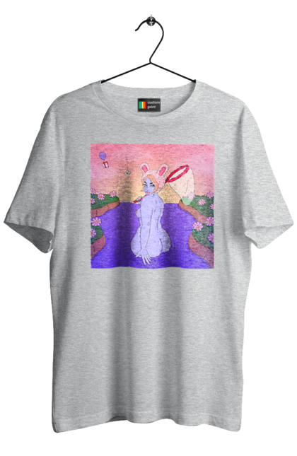 Футболка чоловіча з принтом "Фіолетова Дівчина На Полюванні". Гола, дівчина, сачок. 2070702