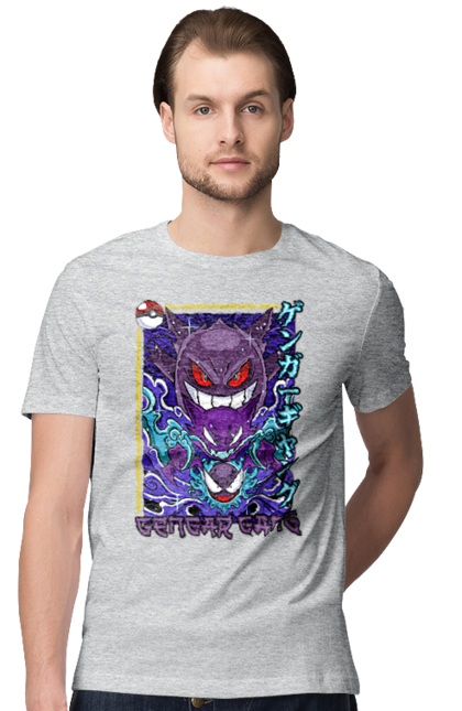 Men's t-shirt with prints Pokemon Gengar. Anime, fushigibana, games, gengar, nintendo, pokemon, pokemon go. 2070702